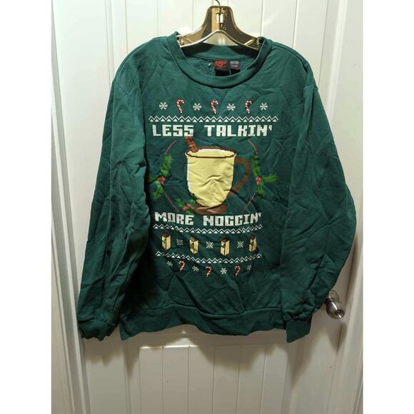 Less Talkin' More Noggin' Classic Green Christmas Holiday Sweatshirt Size L - Picture 1 of 6